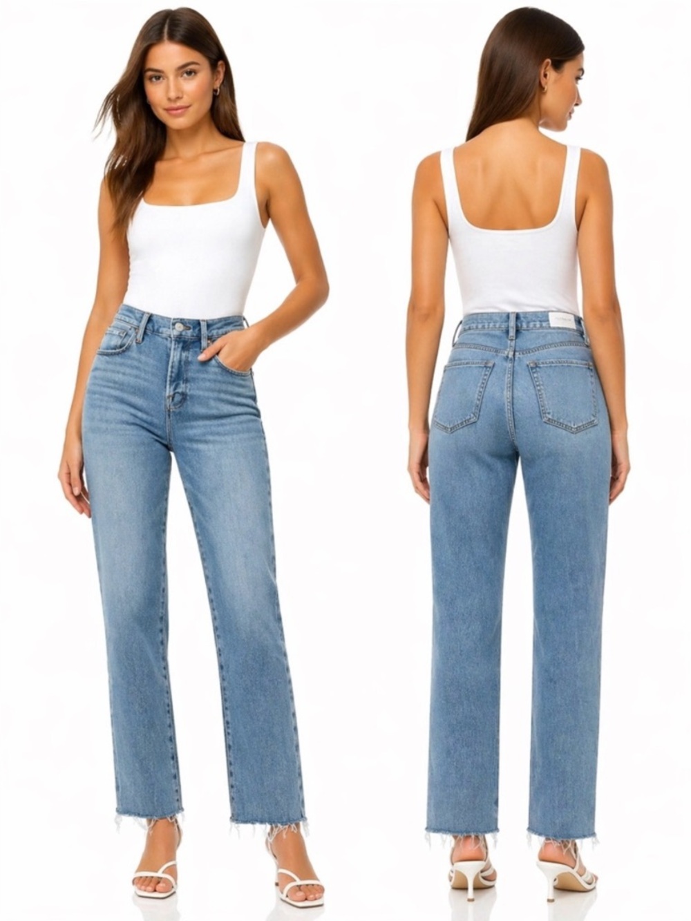FRAME Le High Straight Jean high rise straight leg raw hem cropped Size 27